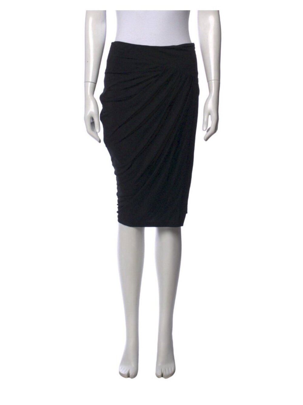 Donna Karan Women’s Solid Black Ruched Draped Pencil Skirt Stretch Midi Length M